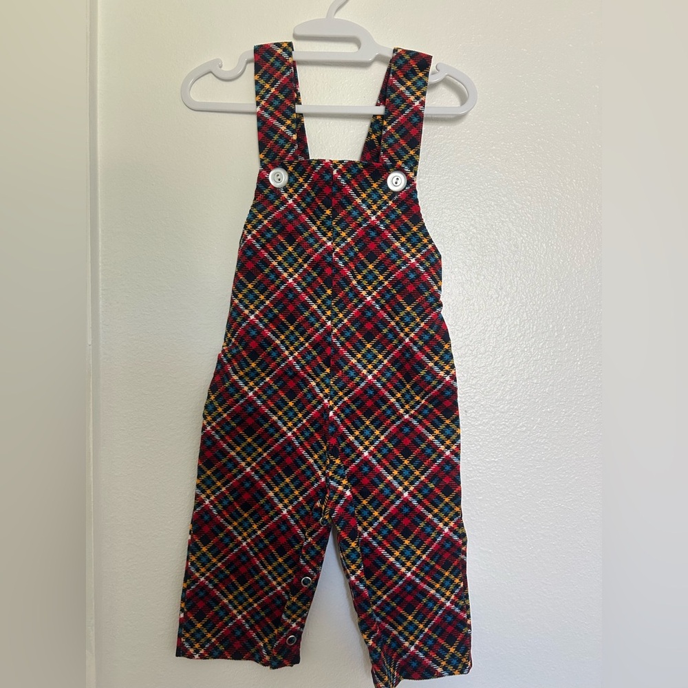 Vtg Plaid Kids Overalls